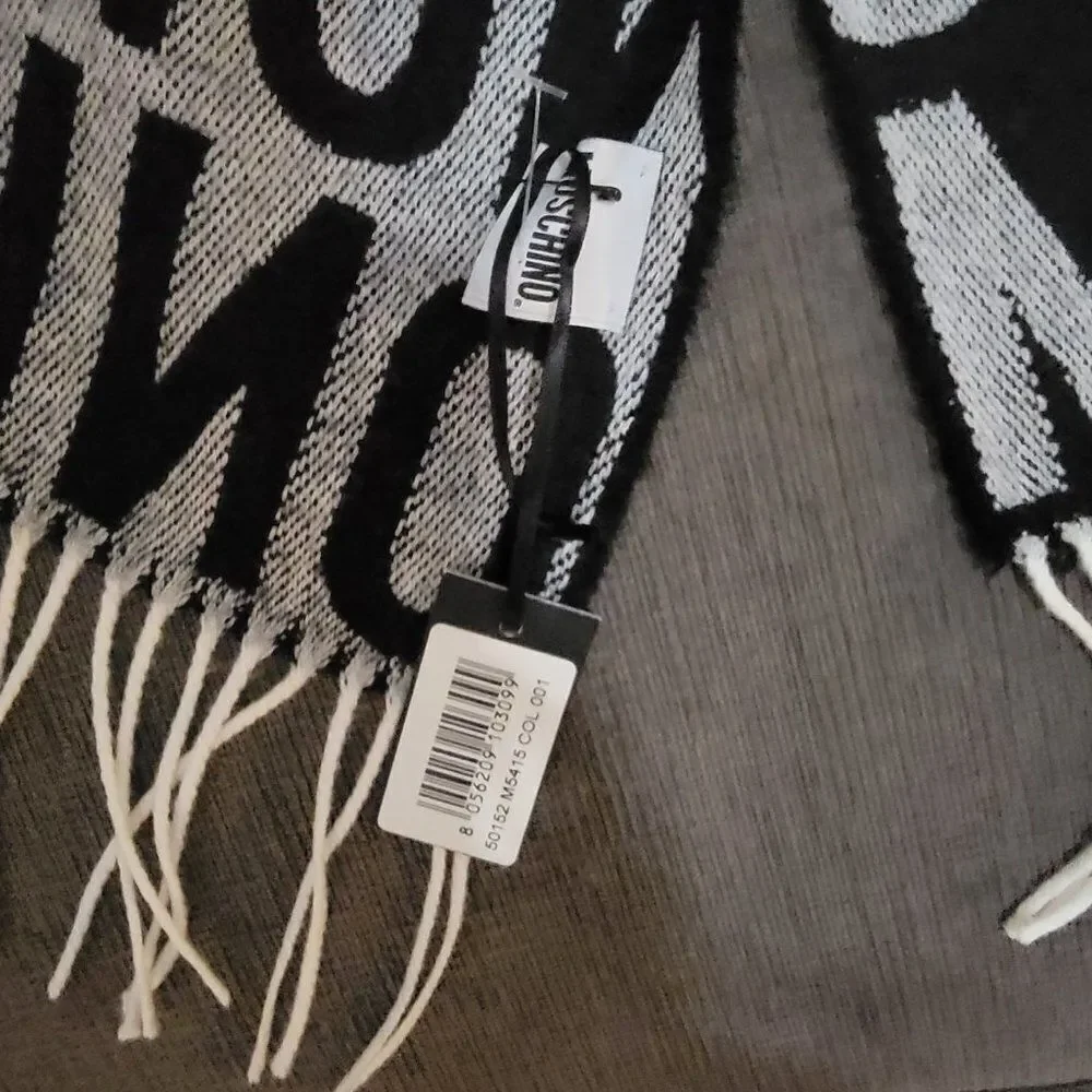 Moschino Men's Black & Grey Shawl Stole Wool Winter Scarf